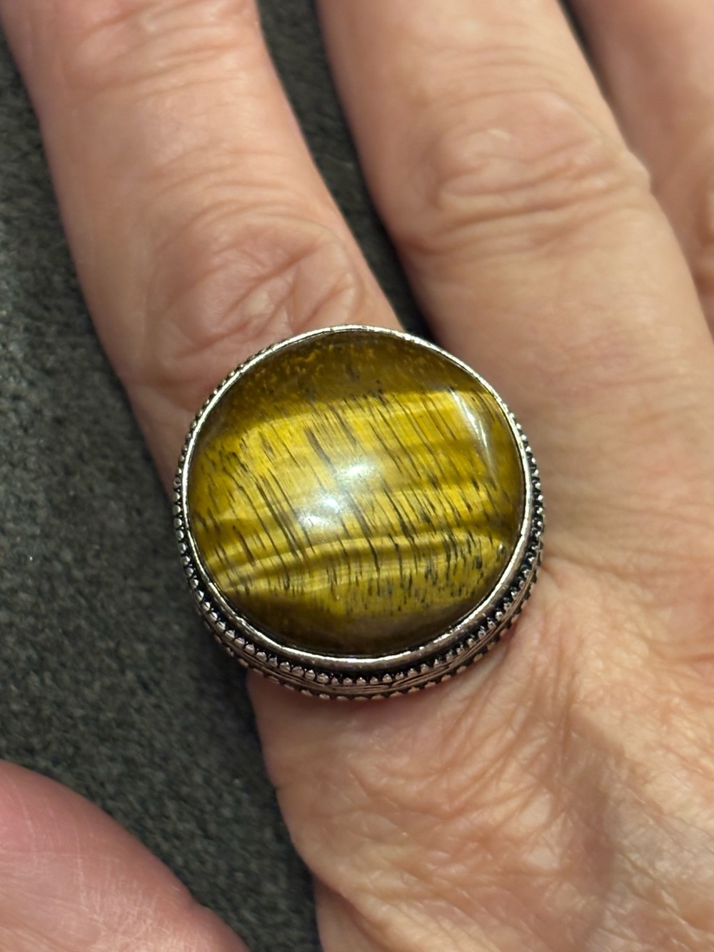 Bold Silver 925 stamped Tiger's Eye Statement Ring